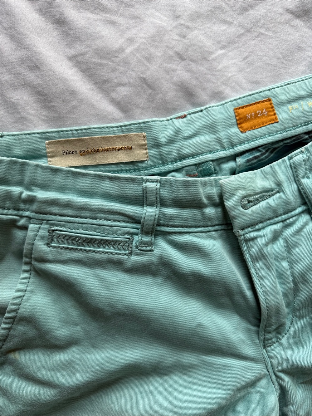 Anthropologie Mint Green Rolled-Hem Cotton Shorts - Picture 4 of 6